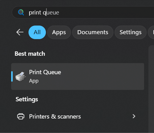 Print Queue in Start Menu